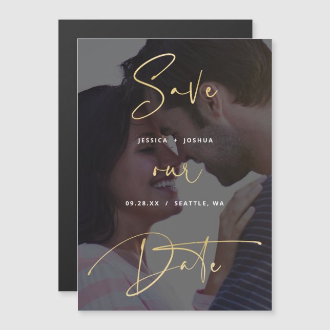 Modern Calligraphy Vellum Look Photo Save the Date Magnetic Invitation (Front/Back)