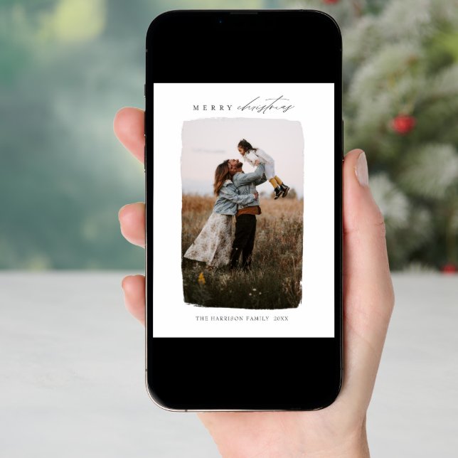Modern Calligraphy Vertical Christmas Single Photo Holiday Card (Front Digital)