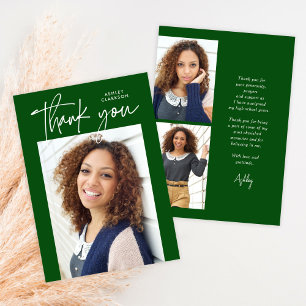 Modern Calligraphy Vertical Two Photo Graduation Thank You Card
