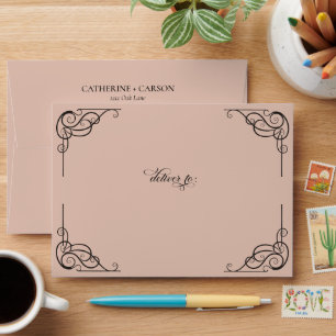 Modern Calligraphy Vintage Beige Wedding Envelope