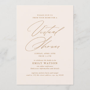 Modern Calligraphy Virtual Bridal Shower Gold Invitation