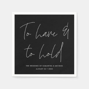Modern Calligraphy Vows Black Wedding Napkins