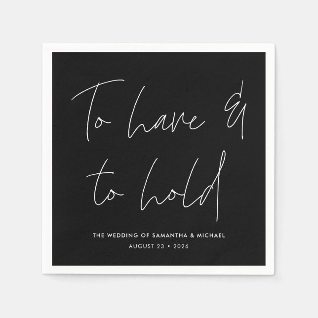 Modern Calligraphy Vows Black Wedding Napkins (Front)