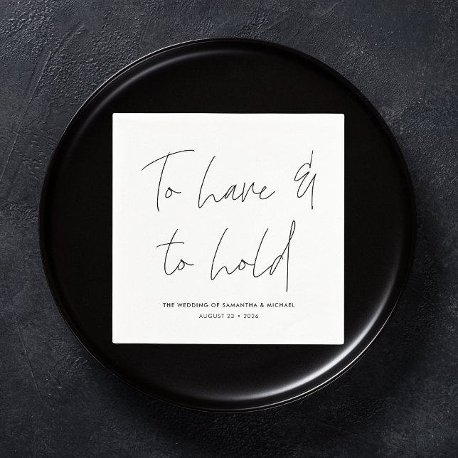 Modern Calligraphy Vows Black White Wedding Napkins (Creator Uploaded)