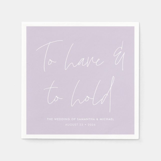 Modern Calligraphy Vows Lavender Purple Wedding Napkins (Front)