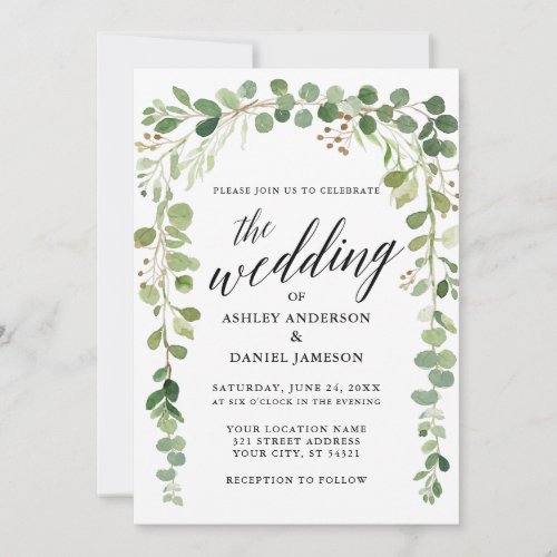 Modern Calligraphy Watercolor Botanical Wedding Invitation