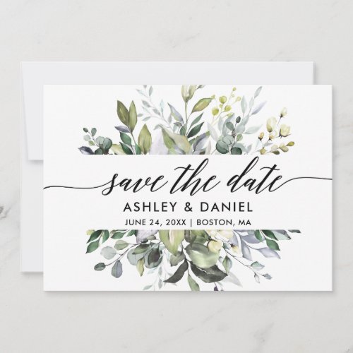 Modern Calligraphy Watercolor Greenery Save The Date