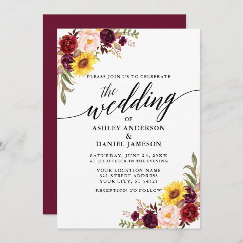 Modern Calligraphy Watercolor Mixed Floral Wedding Invitation