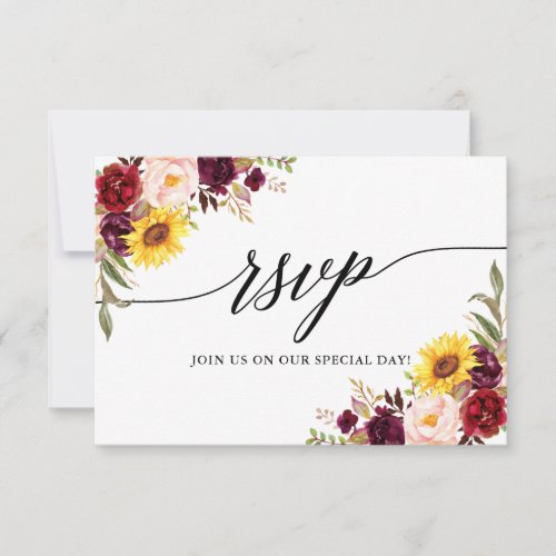 Modern Calligraphy Watercolor Mixed Floral Wedding RSVP Card