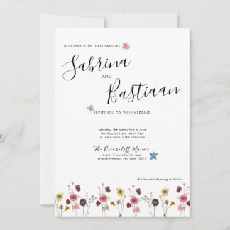 Modern Calligraphy Watercolor Wildflowers Wedding Invitation