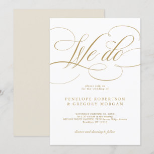 Modern calligraphy We do gold and white wedding Invitation