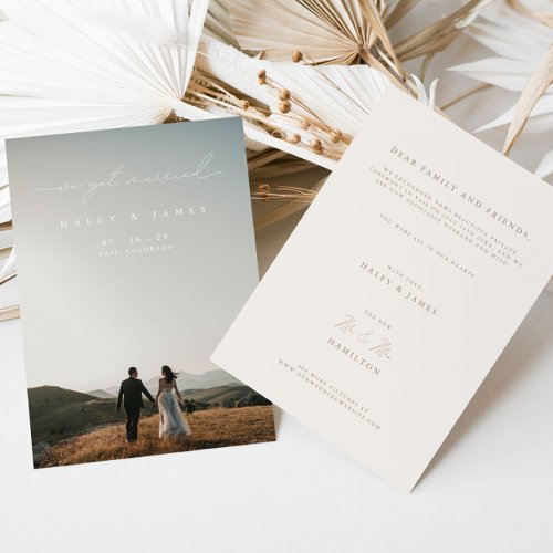 Modern Calligraphy We Got Married Photo Wedding Announcement