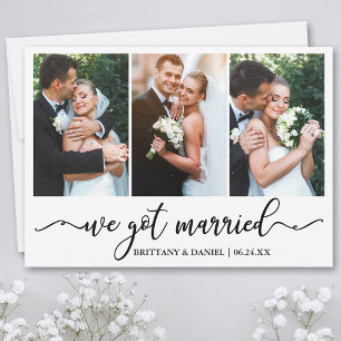 Modern Calligraphy We Got Married Wedding 3 Photo Thank You Card