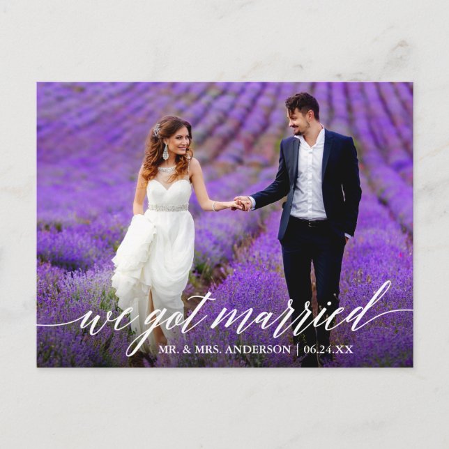 Modern Calligraphy We Got Married Wedding Photo Postcard (Front)