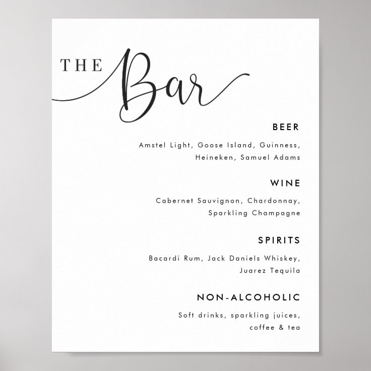 Modern Calligraphy Wedding Bar Menu Sign | Zazzle