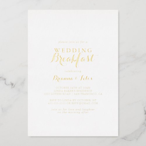 Modern Calligraphy Wedding Breakfast Gold   Foil Invitation
