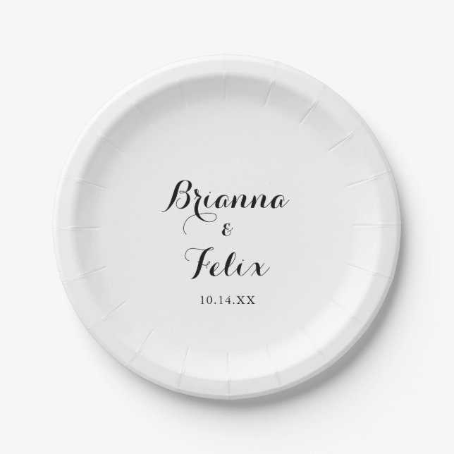 Modern Calligraphy Wedding Cake Paper Plates (Front)