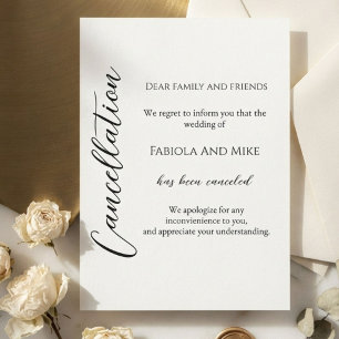 Modern calligraphy wedding cancellation announcement