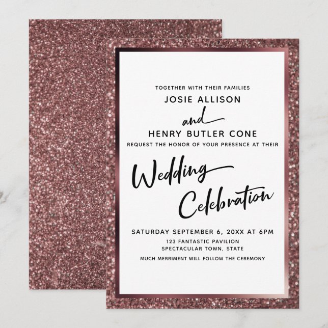 Modern Calligraphy Wedding Celebration Rose Gold Invitation (Front/Back)