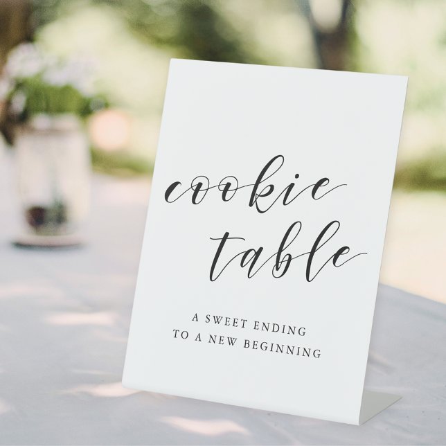 Modern Calligraphy Wedding Cookie Table Pedestal Sign (Creator Uploaded)