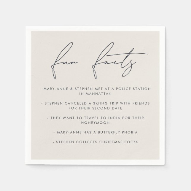 Modern Calligraphy Wedding Couple Fun Facts  Napkins (Front)