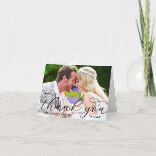 Modern Calligraphy Wedding Couple Photo Note Letterpress Thank You Card
