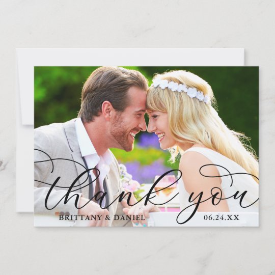 Modern Calligraphy Wedding Couple Photo Thank You Card | Zazzle.com