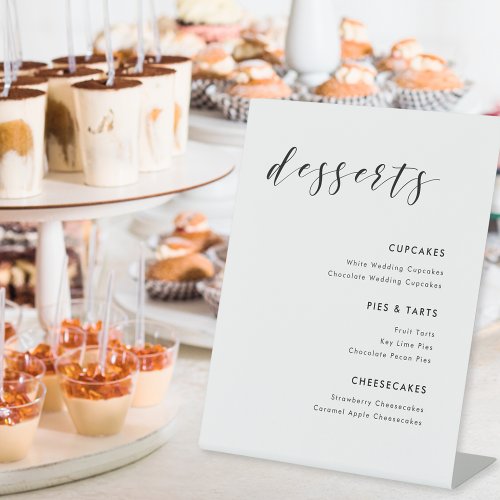 Modern Calligraphy Wedding Desserts Menu Pedestal Sign