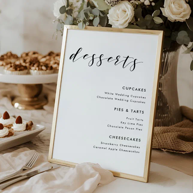 Sweet Menu Calligraphy Modern Calligraphy Wedding Desserts Menu Sign | Zazzle