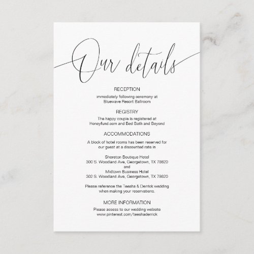 Modern Calligraphy, Wedding Details information  E