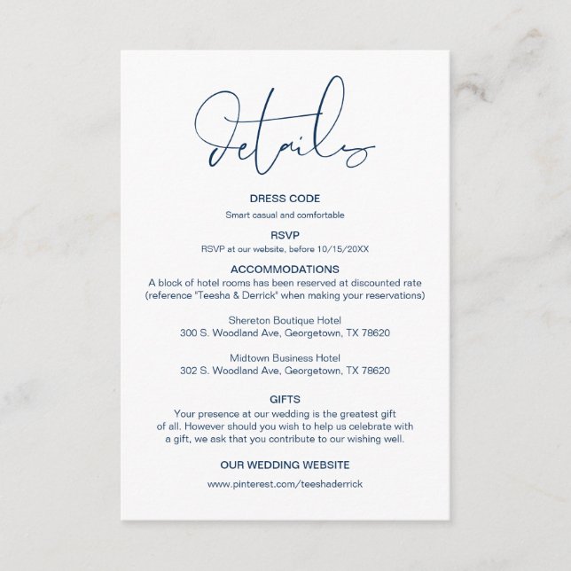 Modern Calligraphy, Wedding Details, Information E Enclosure Card (Front)