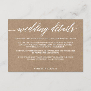 Modern Calligraphy Wedding Details Kraft Enclosure Card