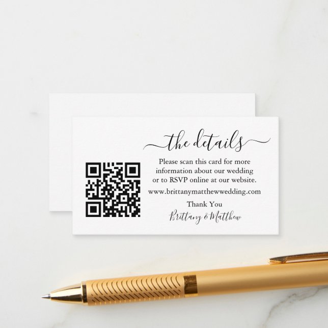 Modern Calligraphy Wedding Details Website QR Enclosure Card (Front/Back In Situ)