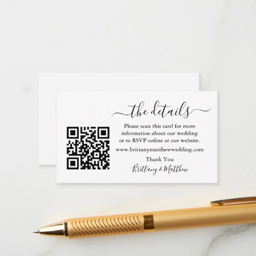 Modern Calligraphy Wedding Details Website QR Enclosure Card