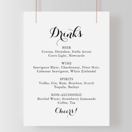 Modern Calligraphy Wedding Drinks Menu Sign