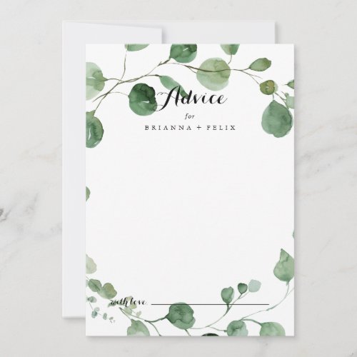 Modern Calligraphy Wedding Eucalyptus Advice Card