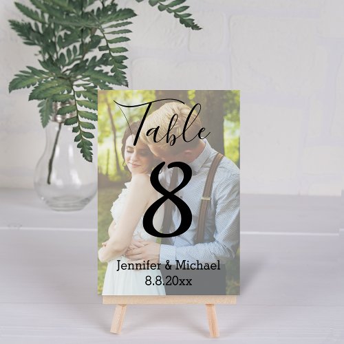 modern calligraphy wedding faded photo table number
