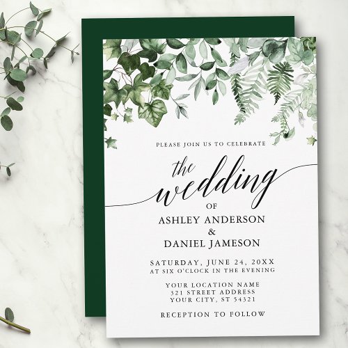 Modern Calligraphy Wedding Ivy Sage Greenery  Invitation