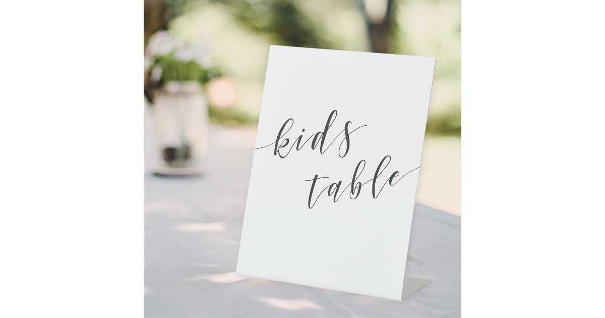 Calligraphy Table Sign Modern Calligraphy Wedding Kids Table Pedestal Sign | Zazzle