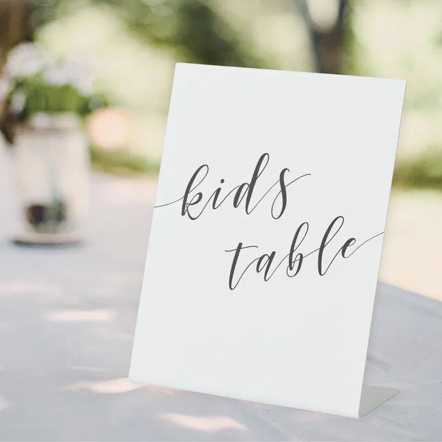 Calligraphy Table Sign Modern Calligraphy Wedding Kids Table Pedestal Sign | Zazzle