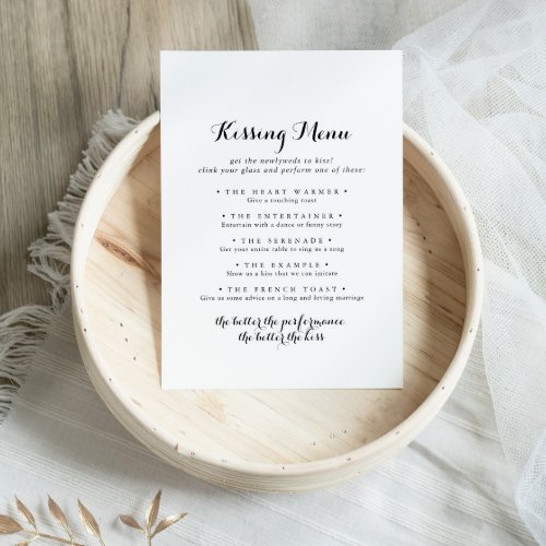 Modern Calligraphy Wedding Kissing Menu Game Card