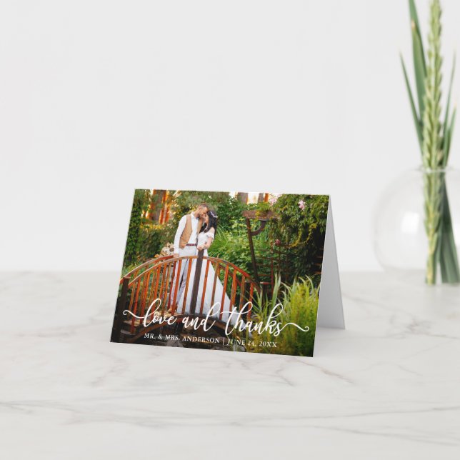 Modern Calligraphy Wedding Love and Thanks Note Thank You Card (Front)