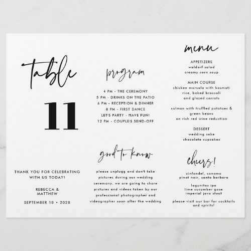 Modern Calligraphy Wedding Menu Program Trifold
