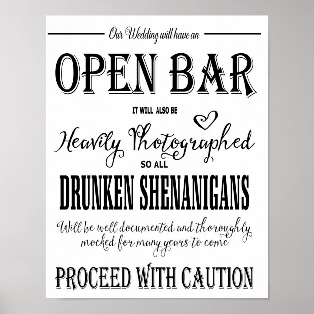 Modern Calligraphy Wedding Open Bar Print