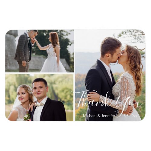 modern calligraphy wedding photo collage thank you magnet