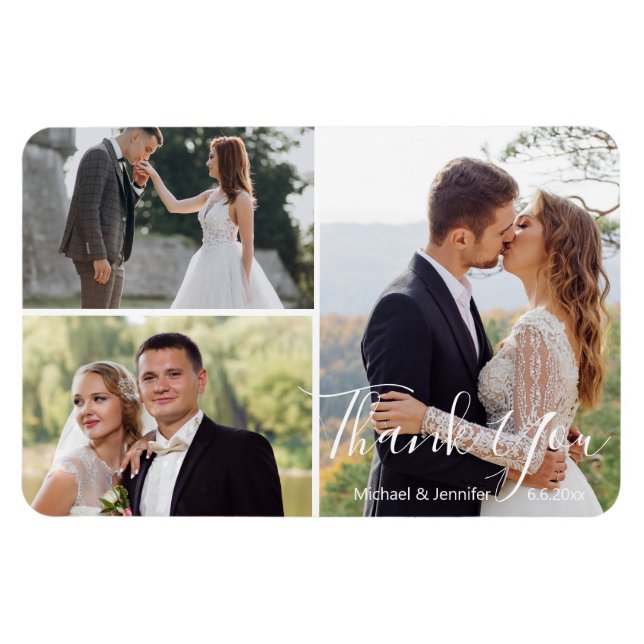 modern calligraphy wedding photo collage thank you magnet (Horizontal)