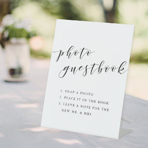 Modern Calligraphy Wedding Photo Guestbook Pedestal Sign