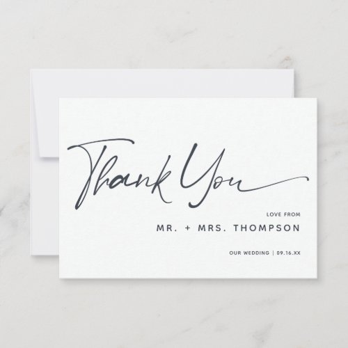 Modern Calligraphy Wedding Photo Thank You Card