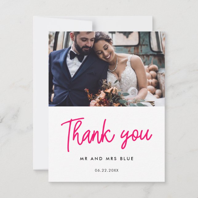 Modern calligraphy wedding photo thank you card (Front)