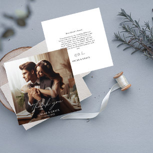 Modern Calligraphy Wedding Photo Thank You Card